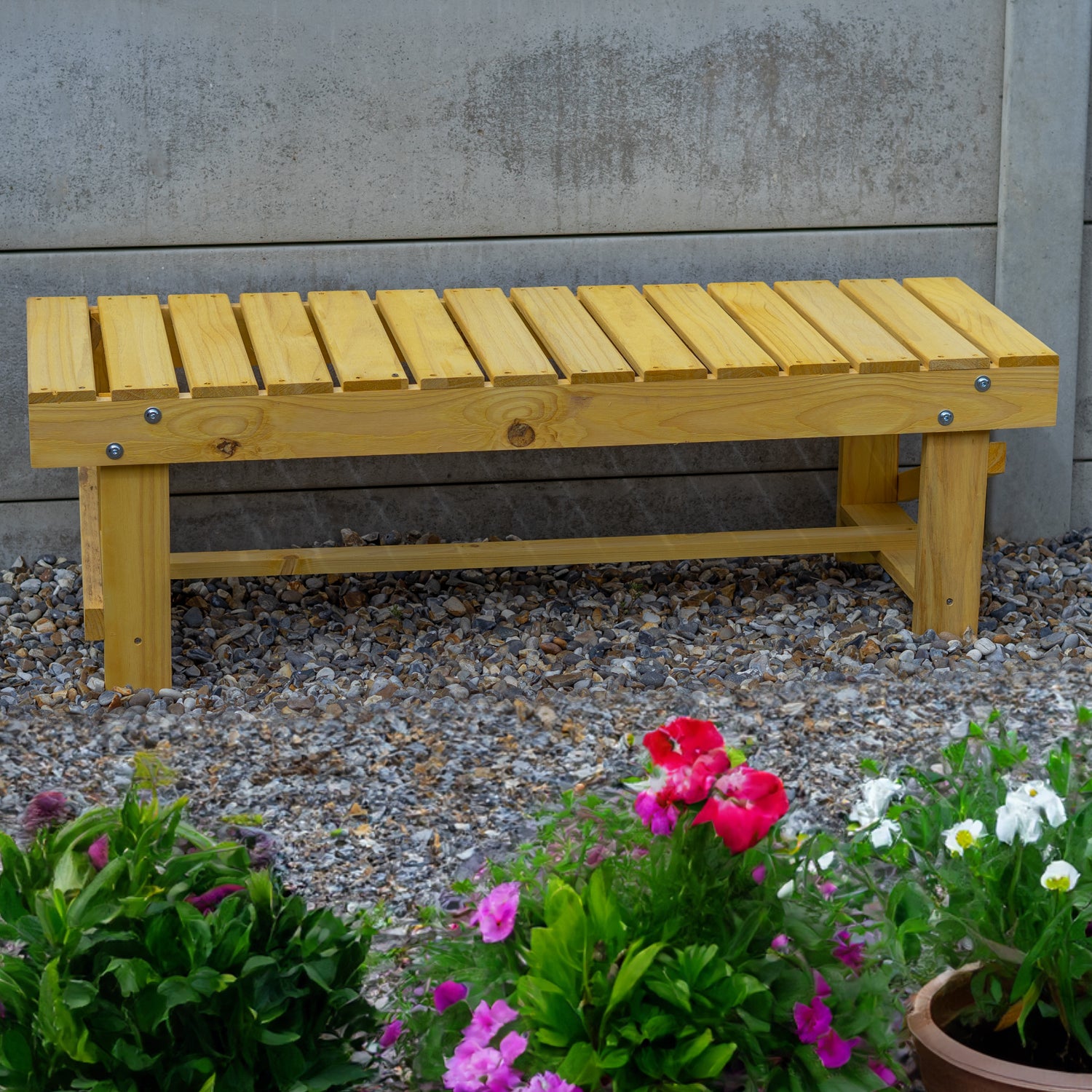 Woodside 2 Seater Garden Patio Bench, Outdoor Wooden Loveseat, Hard Pine Wood