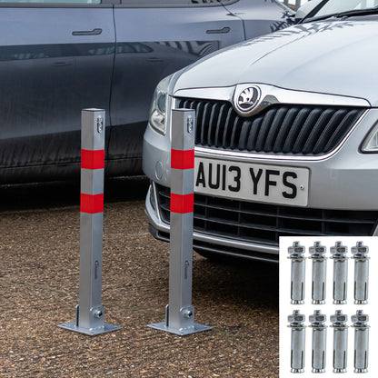 2 x Hausen Folding Car Parking Barrier Post Vehicle Driveway Security Bollard