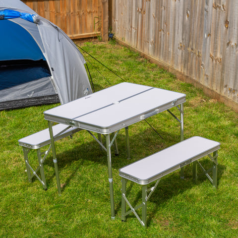 Andes Aluminium Folding Portable Camping/Picnic Outdoor Table & Stool Chair Set