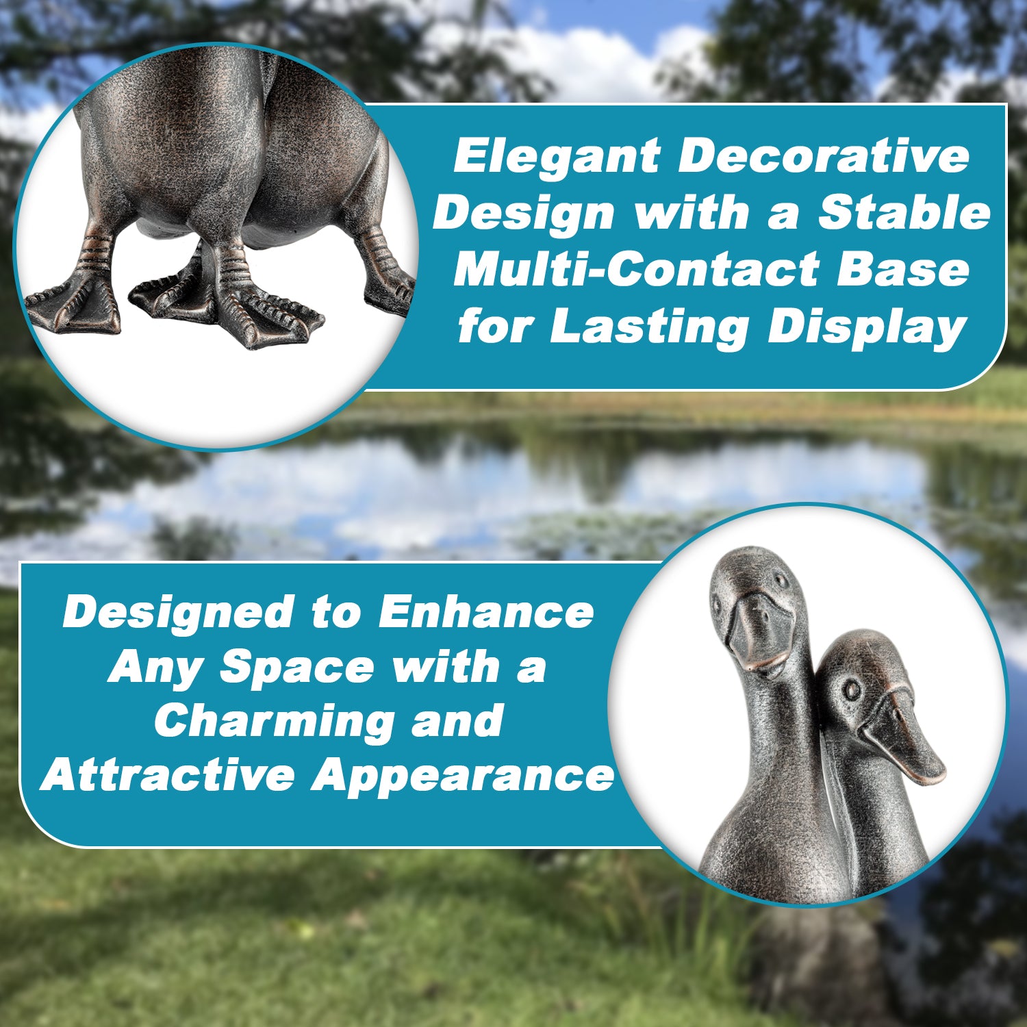 Woodside Large Standing Ducks Garden Ornament Pair Decorative Bronze Effect Resin Duck Statues