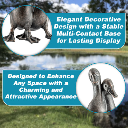 Woodside Large Standing Ducks Garden Ornament Pair Decorative Bronze Effect Resin Duck Statues