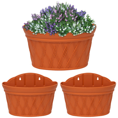 Woodside Plastic Hanging Semi Circle Wall Planters/Flower Window Boxes, Pack of 3