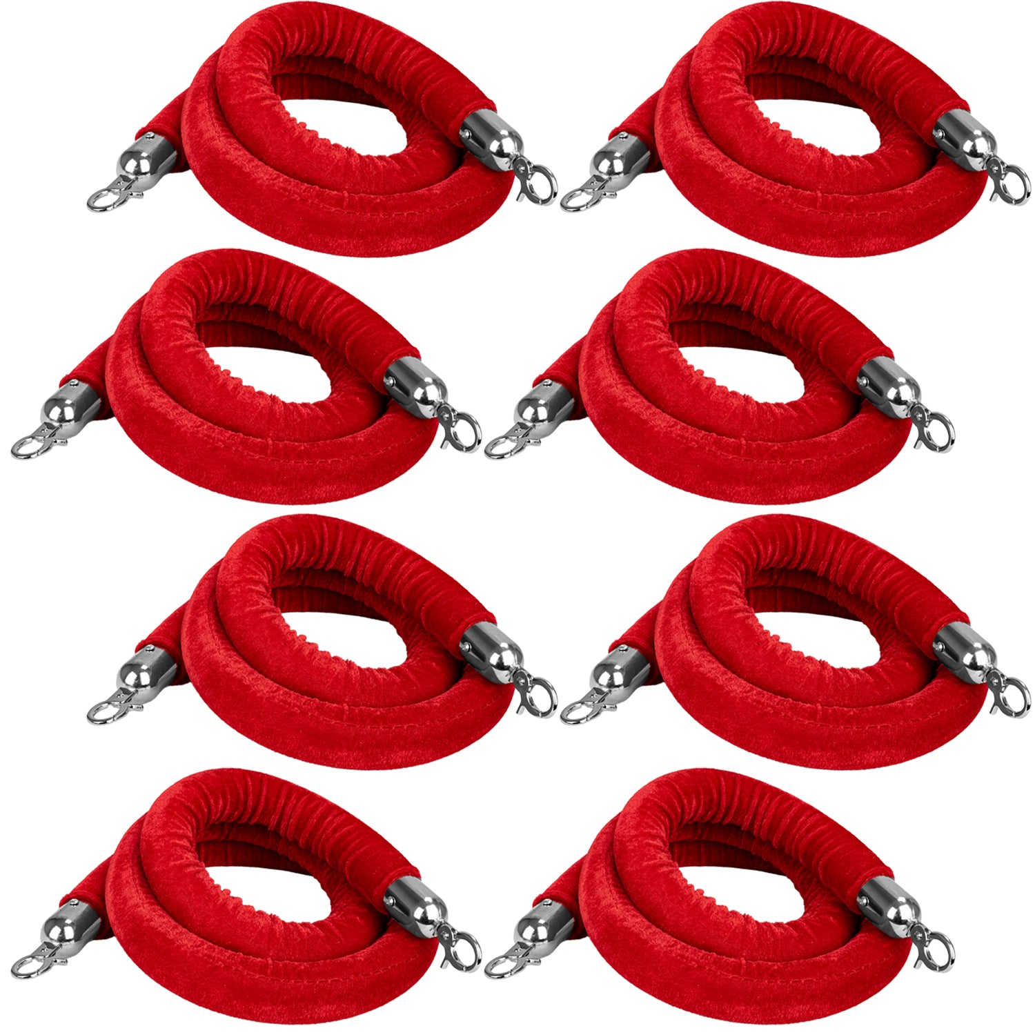 Hausen Red Velvet Barrier Rope Silver 8 Pack – Premium 1.5m Velvet Queue Barrier Ropes with Silver Clips for Events, Venues, Hotels and Exhibitions
