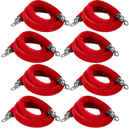 Hausen Red Velvet Barrier Rope Silver 8 Pack – Premium 1.5m Velvet Queue Barrier Ropes with Silver Clips for Events, Venues, Hotels and Exhibitions