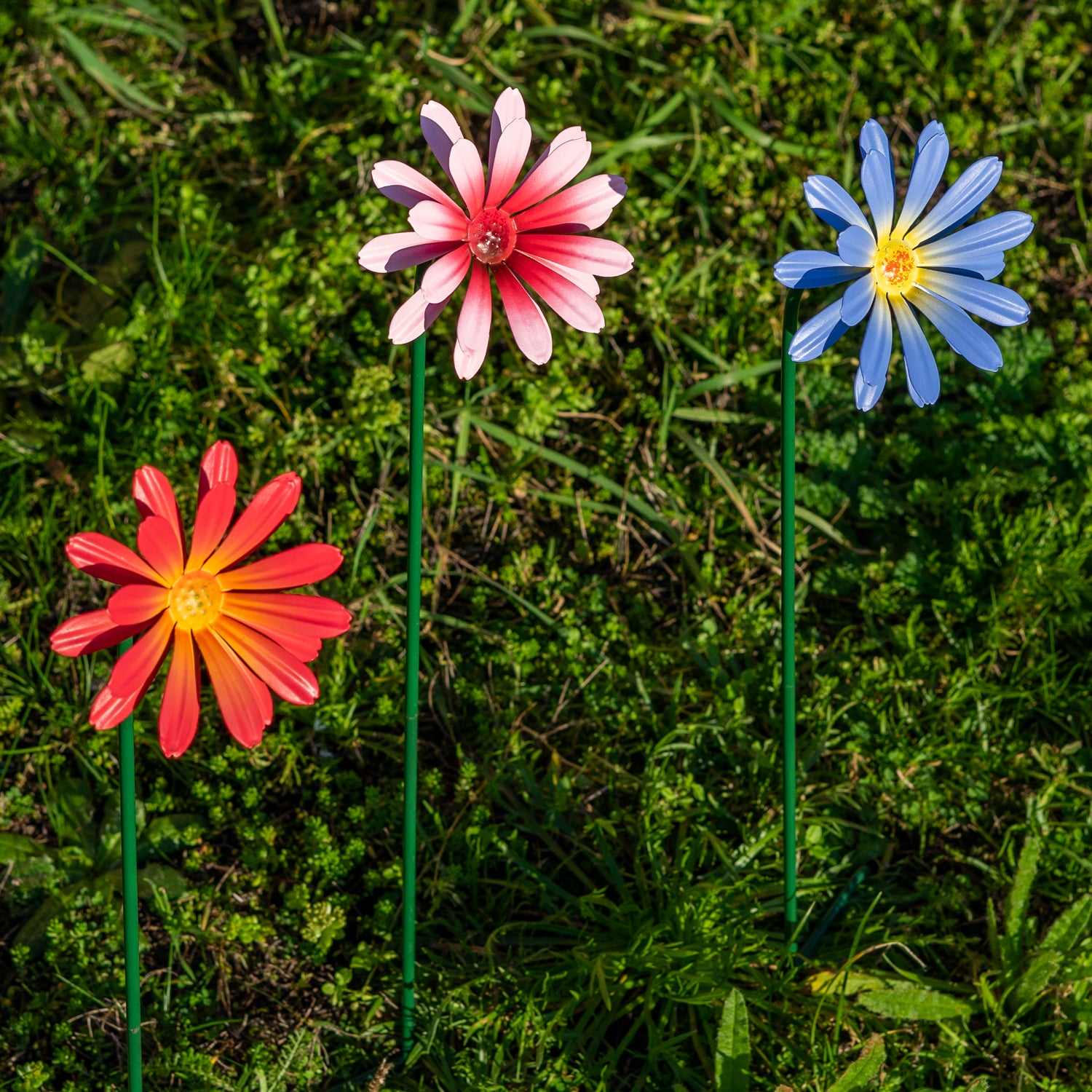 Woodside Pink & Purple Ornamental Metal Garden Daisy Flower Stakes, Pack of 6