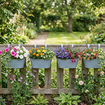 Woodside 4 Pack Metal Hanging Basket Planters – Durable Green Steel Balcony & Fence Flower Pots