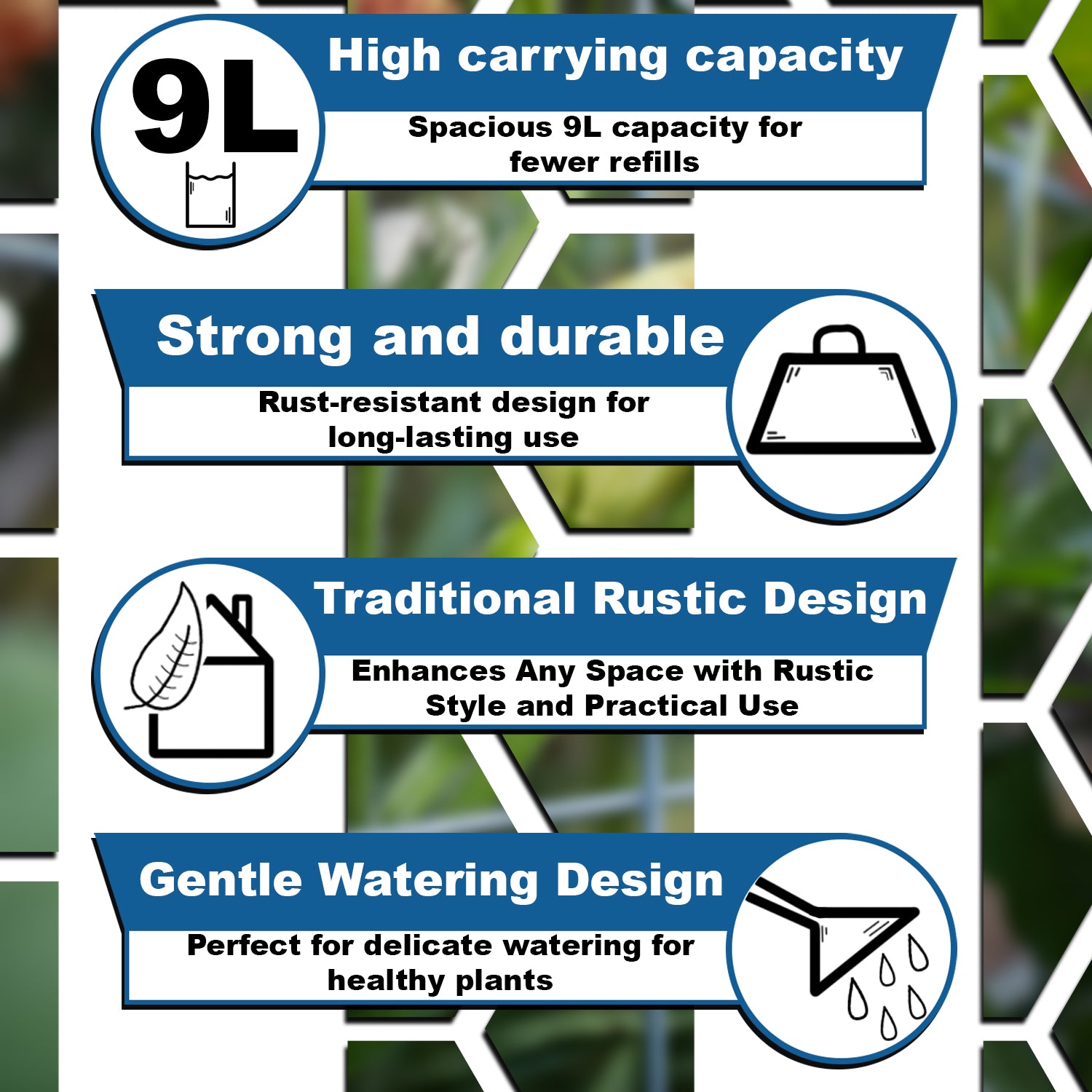 Woodside 9L Teal Metal Watering Can – Heavy Duty Garden Watering Can with Detachable Rose