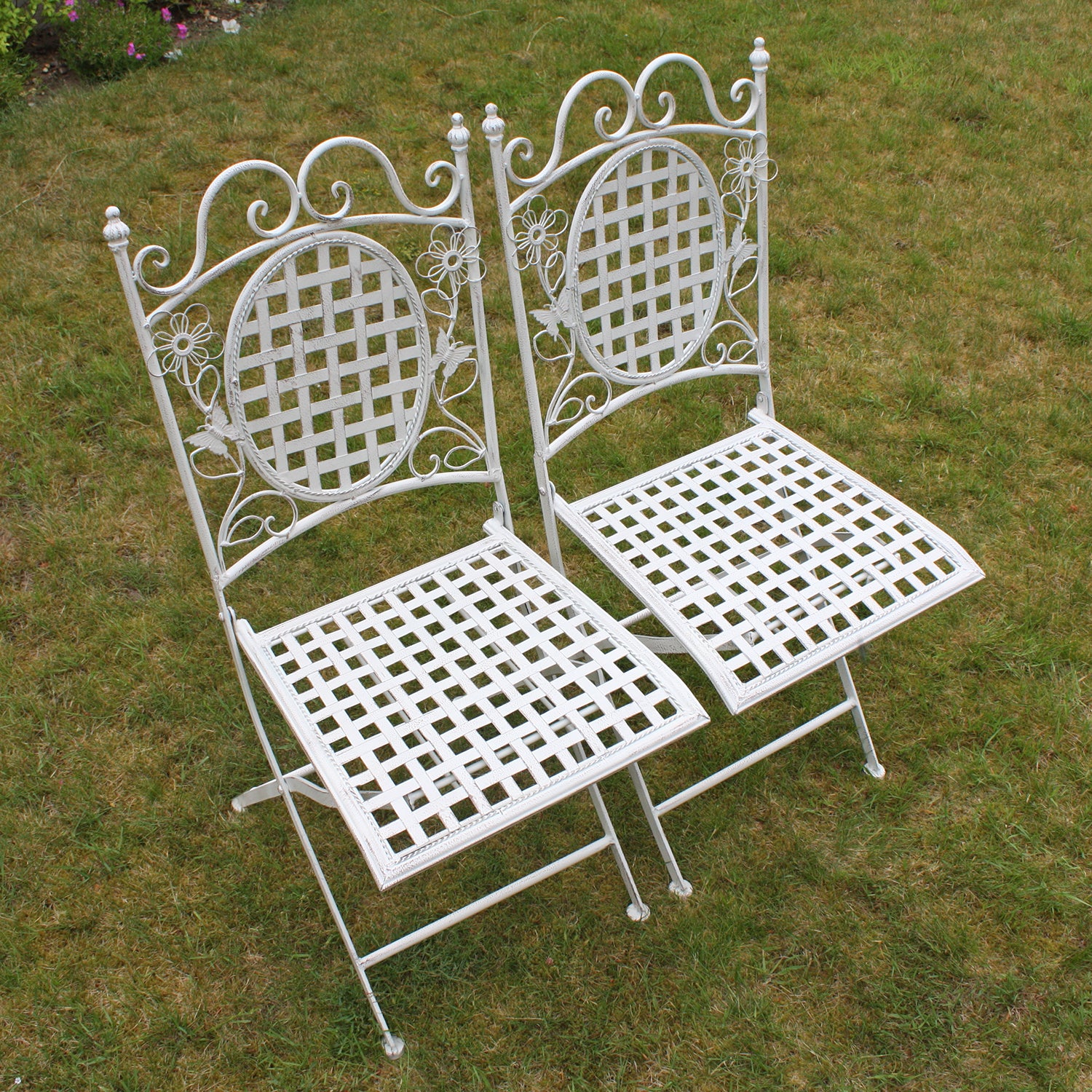 2 X Maribelle Folding Square Outdoor Garden Patio Chair White Floral Furniture