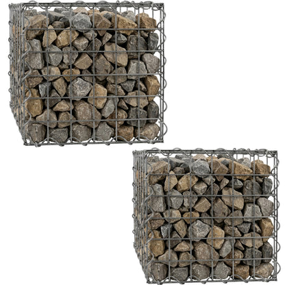 Woodside Gabion Basket Pack of 2 Heavy Duty Garden Mesh Wire Cages 45 x 45 x 45cm Galvanised Steel