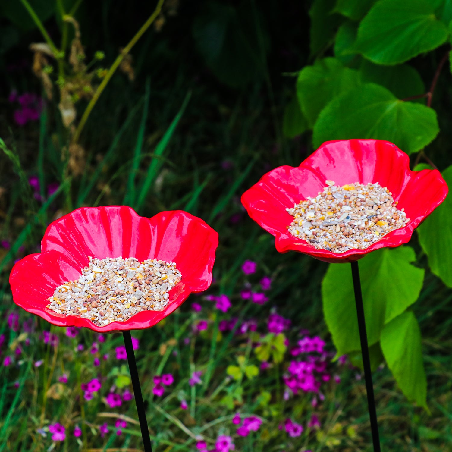 Woodside Cast Iron Poppy Flower Dish Bird Feeder (Pack of 2)