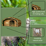 Wooden Hedgehog House with Bark Roof & Natural Straw Nesting Material – Complete Garden Wildlife Kit