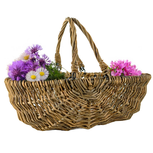 Woodside Natural Willow Garden Trug Basket with Folding Handles – Lightweight Harvesting Basket for Fruit, Veg, Herbs & Flowers