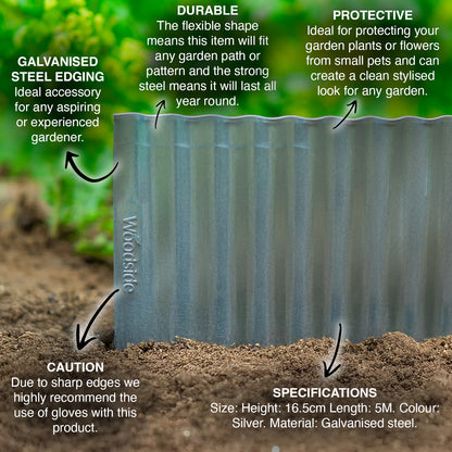 Woodside Galvanised Steel Lawn/Path Border Edging Flexible Fence Rolls - 3 Pack - 15m Total Length