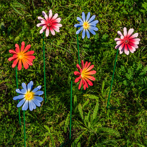 Woodside Pink & Purple Ornamental Metal Garden Daisy Flower Stakes, Pack of 6