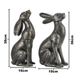 Woodside Large Pair of Moon Gazing Hares Garden Ornament Bronze Effect Resin Decorative Sculpture 38cm