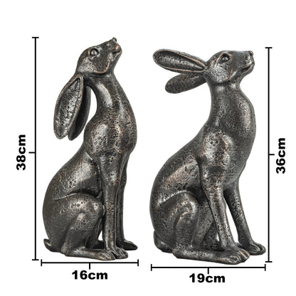 Woodside Large Pair of Moon Gazing Hares Garden Ornament Bronze Effect Resin Decorative Sculpture 38cm