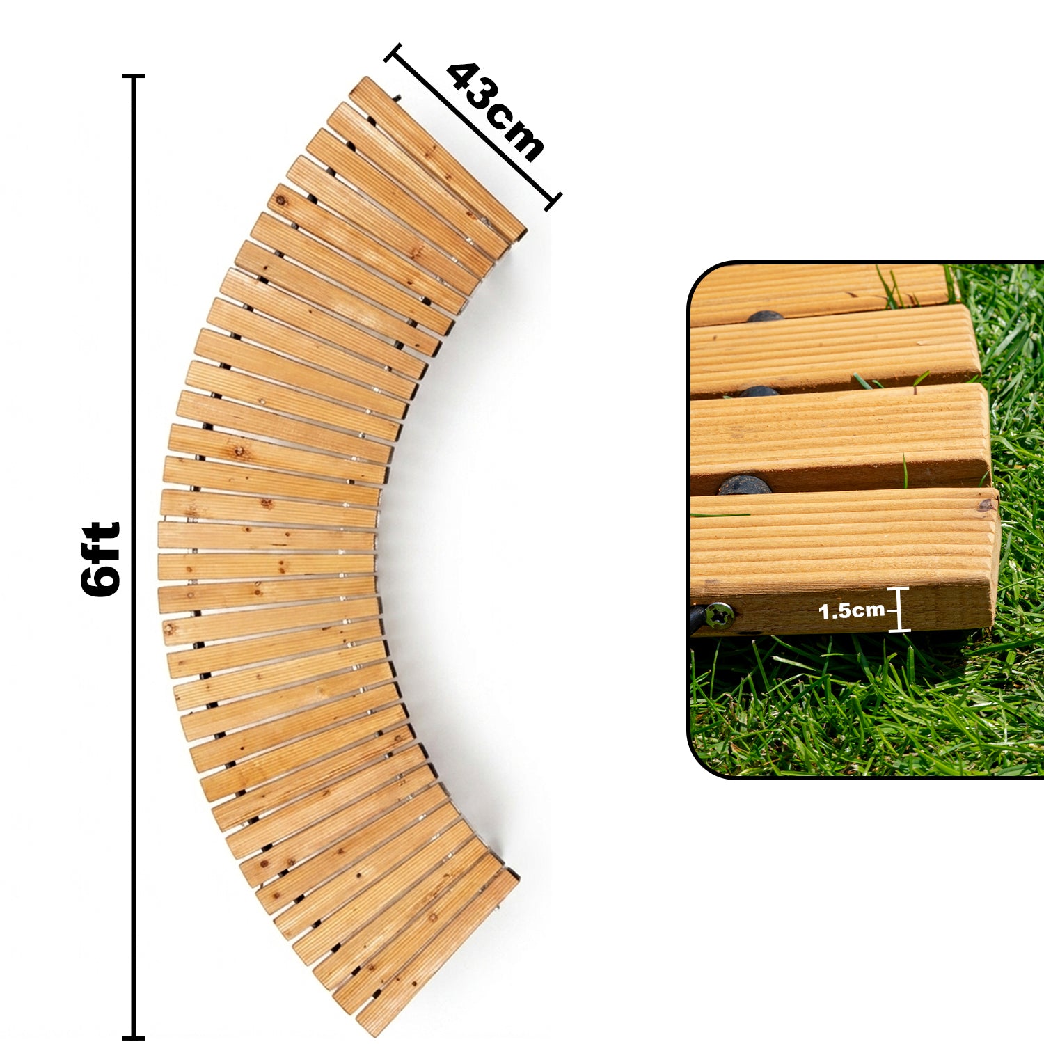Woodside 6ft Curved Roll Out Garden Walkway – Flexible Fir Wood Pathway for Lawns & Borders 4 PACK