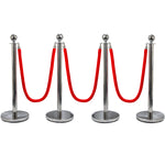 Hausen Silver Crowd Control Barrier System 4 Pack – Queue Management Posts with 3 Ropes - 4.5m Total Length