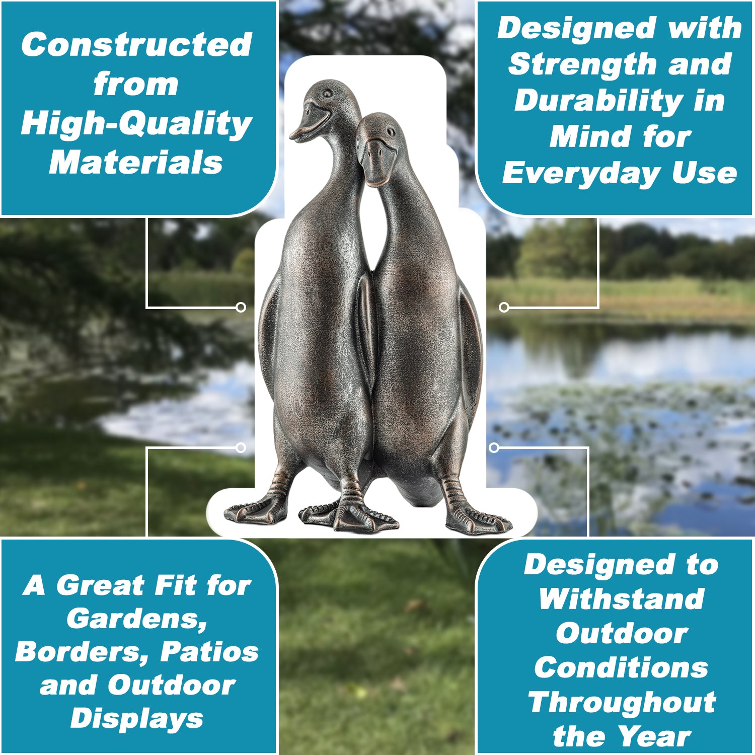Woodside Large Standing Ducks Garden Ornament Pair Decorative Bronze Effect Resin Duck Statues