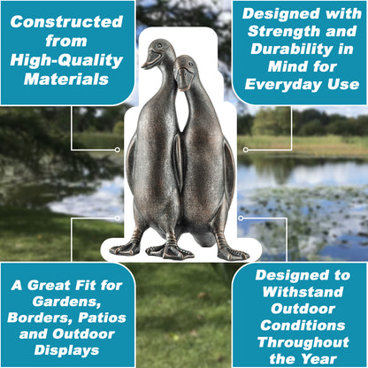 Woodside Large Standing Ducks Garden Ornament Pair Decorative Bronze Effect Resin Duck Statues