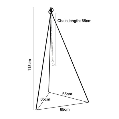 Andes Dutch Oven Steel Tripod with Hanging Chain & Hook, Camping/Travel Cookware