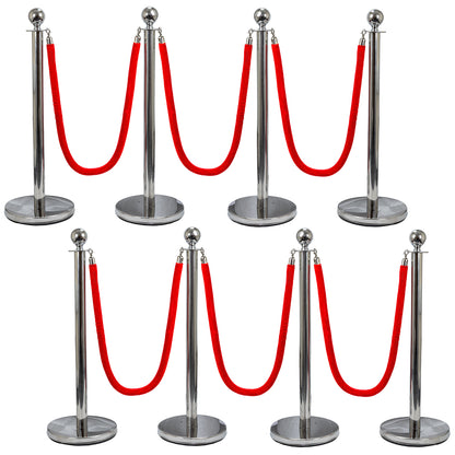 Hausen Silver Crowd Control Barrier System 8 Pack – Queue Management Posts with 6 Ropes - 9m Total Length
