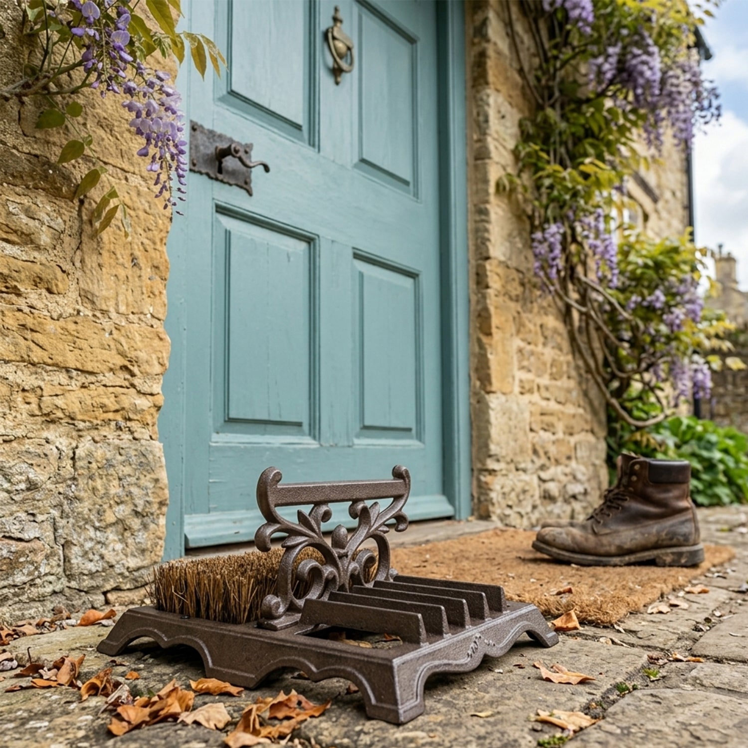 Woodside Victorian Cast Iron Boot Scraper & Brush – Durable Outdoor Mud Cleaner for Garden & Home Entrances