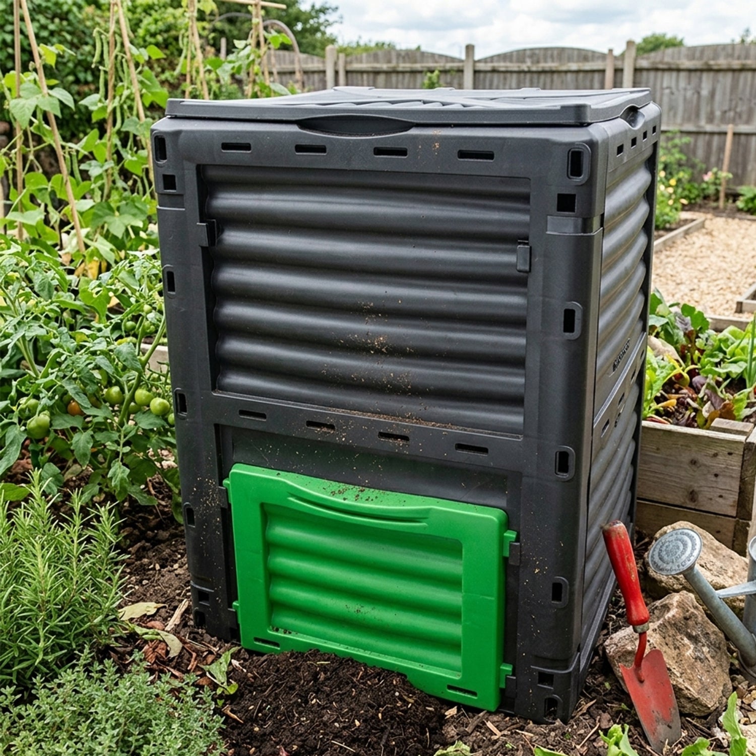 Woodside 300L Garden Composter – Heavy Duty Plastic Compost Bin with Ventilation & Easy Access Door