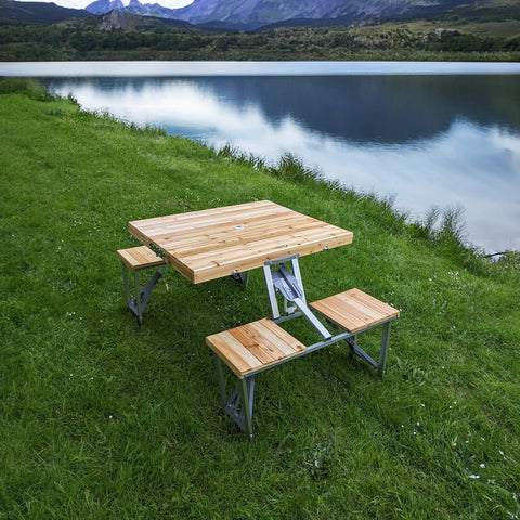 Andes Folding Wooden Camping Table & Chair Picnic Set