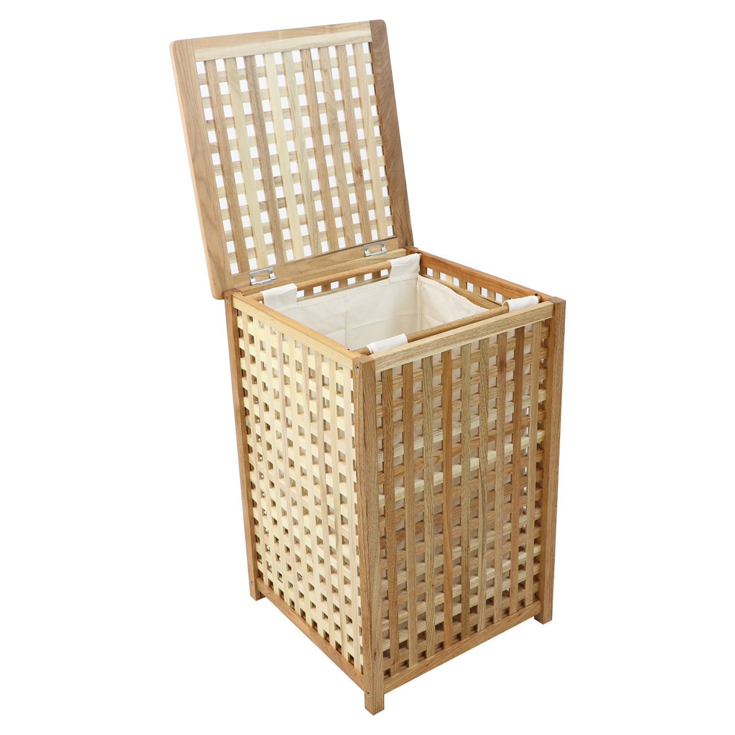 Woodside Large 80L Walnut Wood Lattice Laundry Basket/Bin Storage Box