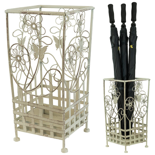 Maribelle White Traditional Floral Design Umbrella And Walking Stick Stand