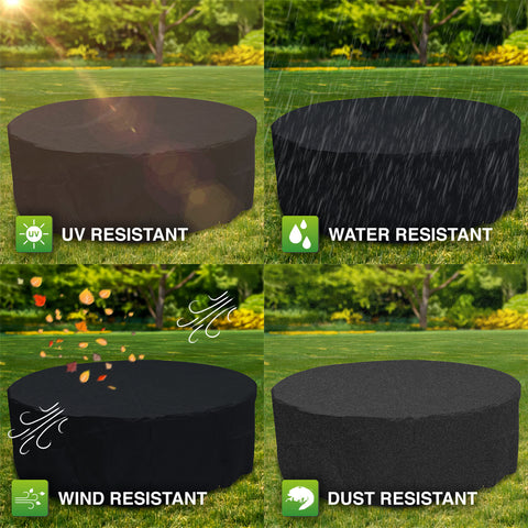 Woodside Black 6-8 Seater Round Garden Patio Furniture Set Cover Waterproof