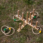 Woodside Garden Quoits Ring Toss Game, Outdoor Family Lawn Fun, 5 Rope 9 Pin