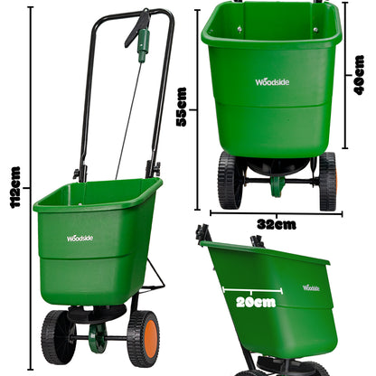 Woodside 12L Large Capacity Lawn Seed & Fertiliser Drop Spreader with Adjustable Spread Settings and All-Terrain Wheels