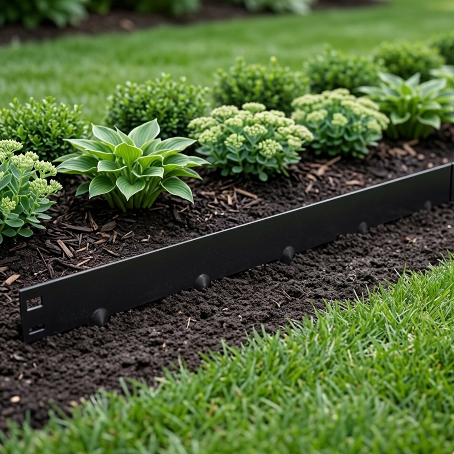 Woodside 5m Lawn Border Edging Set Black – Flexible Powder Coated Garden Border with Spikes