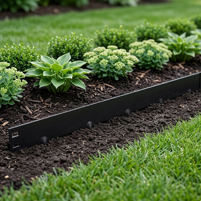 Woodside 5m Lawn Border Edging Set Black – Flexible Powder Coated Garden Border with Spikes