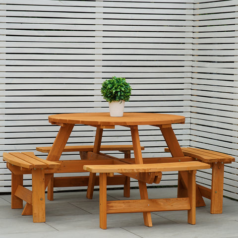 Maribelle 8 Seater Round Wooden Garden/Pub Bench - STAINED