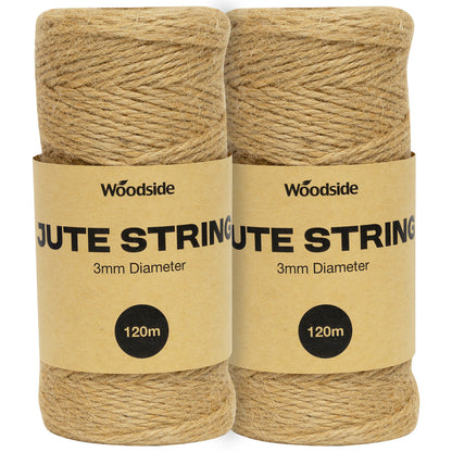 Woodside Garden Twine Jute String Natural & Strong for Crafts & DIY 3mm x 120m 2 PACK