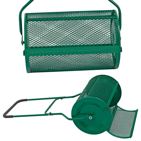 Woodside 76L Lawn Compost Spreader Top Dress Soil/Fertiliser/Seed Heavy Duty Garden Roller