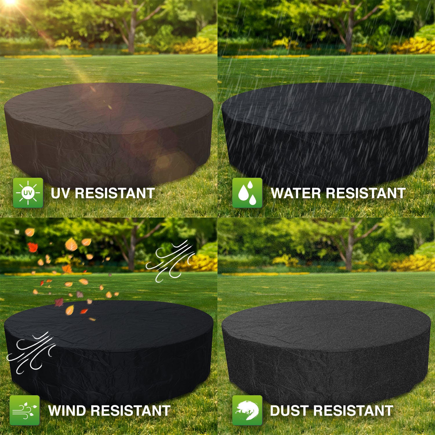 Woodside Black 8-10 Seater Round Garden Patio Furniture Set Cover Waterproof