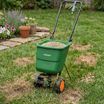 Woodside 12L Large Capacity Lawn Seed & Fertiliser Drop Spreader with Adjustable Spread Settings and All-Terrain Wheels