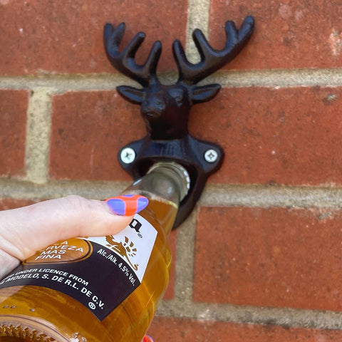 Woodside Wall Mounted Cast Iron Deer Head Beer Bottle Opener, Rustic/Antique