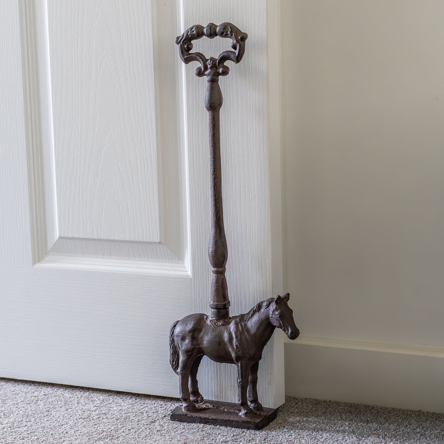 Woodside Heavy Duty Cast Iron Decorative Horse Shaped Door Stop with Handle, Doorstopper/Jammer