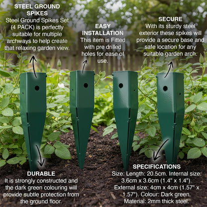 Woodside 8 Pack Steel Garden Arch/Trellis Ground Spikes – Plant Support Fixings