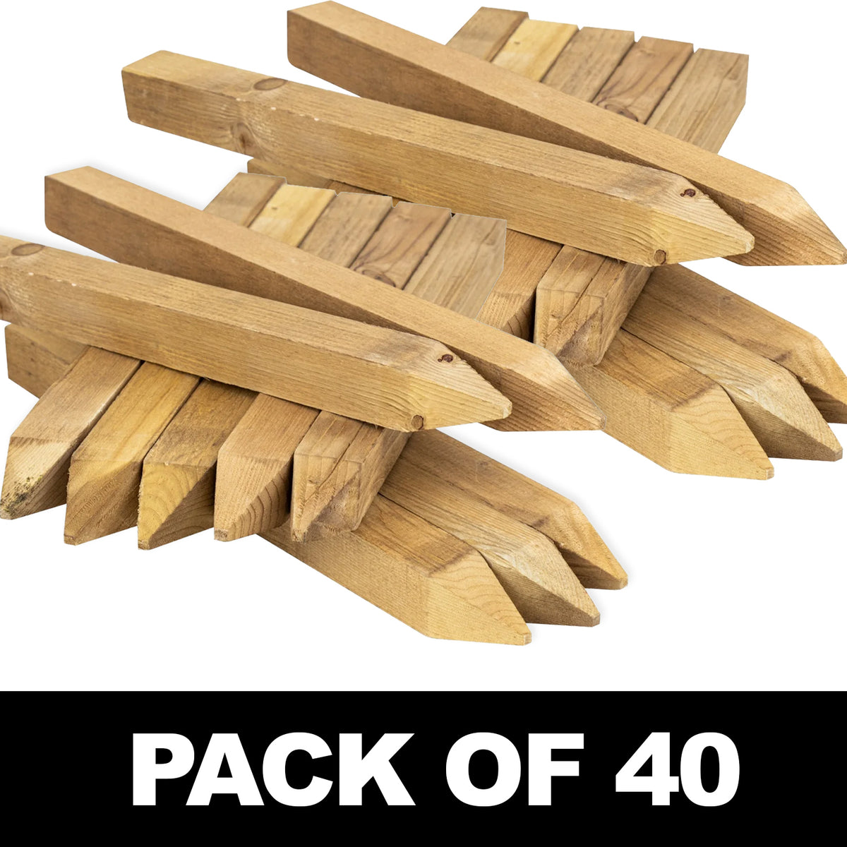 Woodside 40 Pack 12 Inch (300mm) Square Wooden Fencing Stakes – Pressure-Treated Pine Garden Fence Pegs and Site Markers