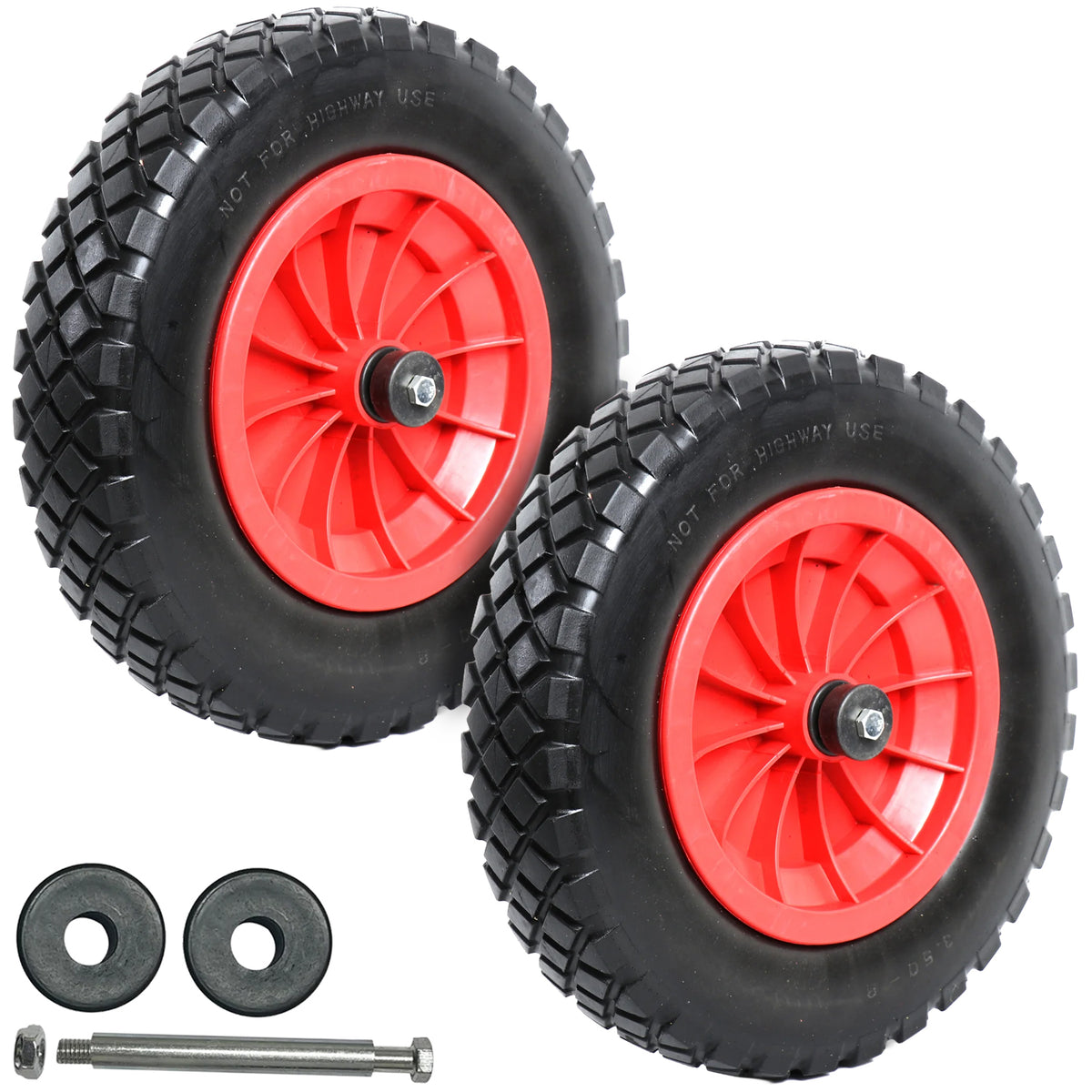 Woodside 2 Pack 14" Solid Tyre Replacement Wheelbarrow & Trolley Wheels – Puncture Proof