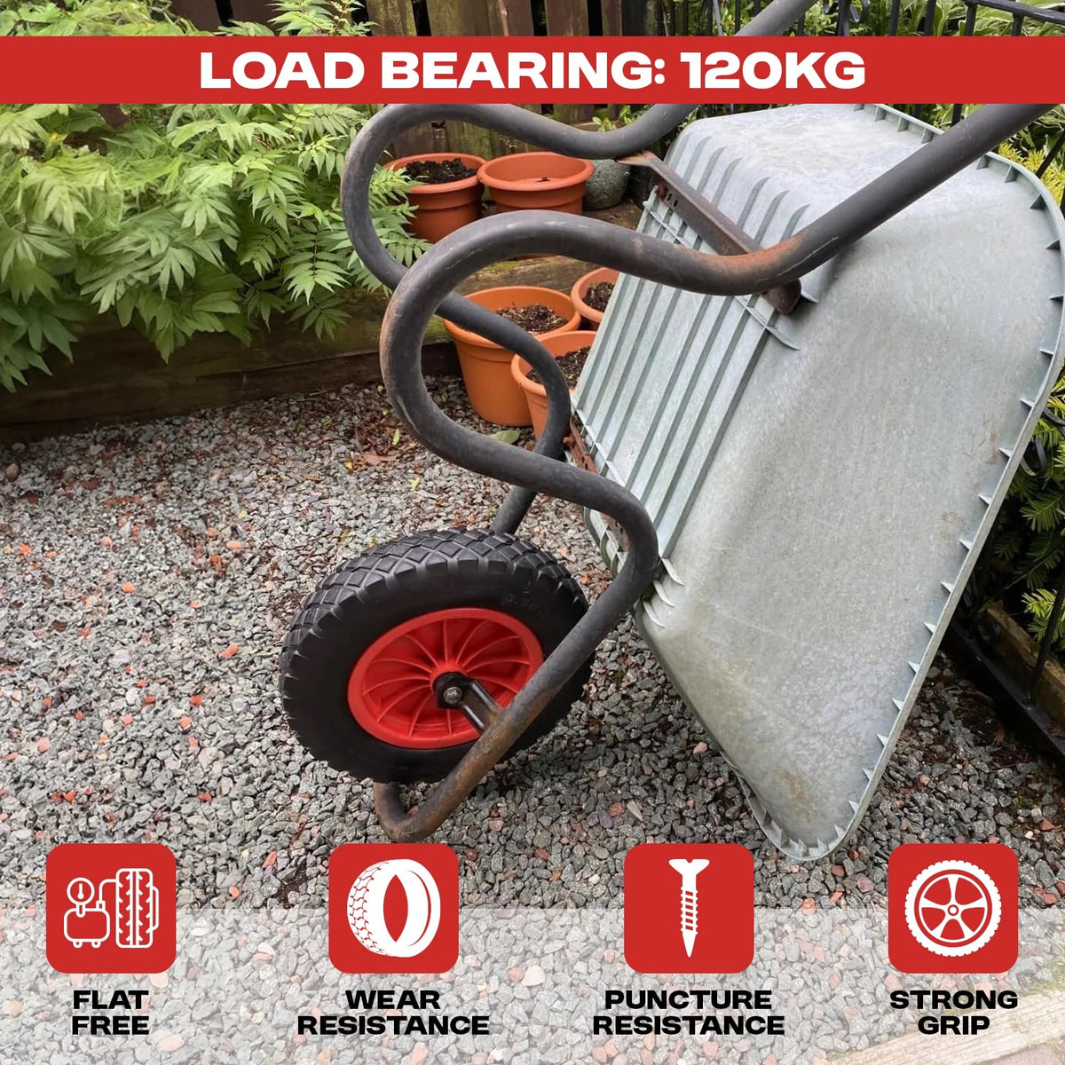 Woodside 2 Pack 14" Solid Tyre Replacement Wheelbarrow & Trolley Wheels – Puncture Proof