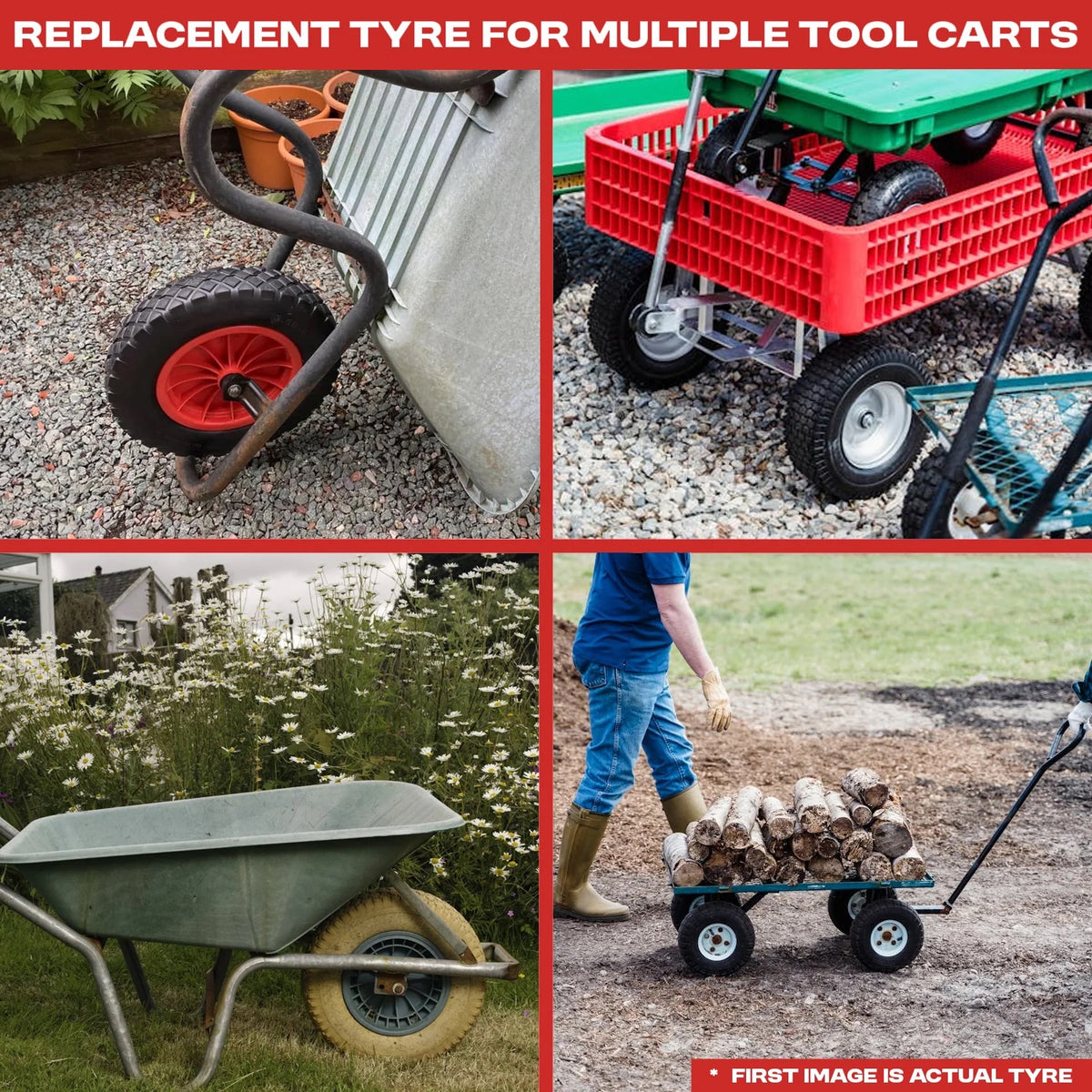 Woodside 2 Pack 14" Solid Tyre Replacement Wheelbarrow & Trolley Wheels – Puncture Proof