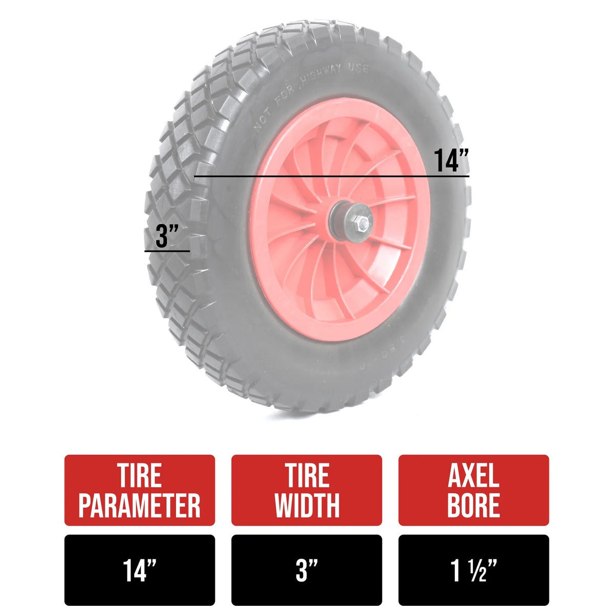 Woodside 2 Pack 14" Solid Tyre Replacement Wheelbarrow & Trolley Wheels – Puncture Proof