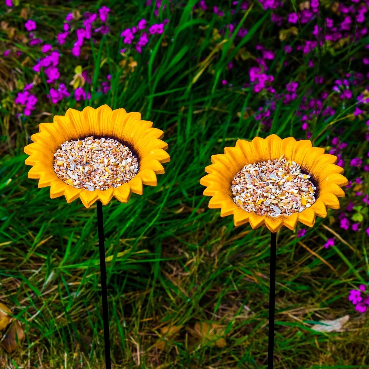 Woodside 4 Pack Cast Iron Sunflower Dish Bird Feeders – Decorative Garden Wildlife